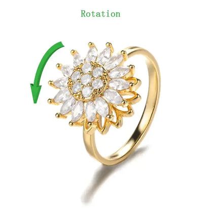 Crystal Studded Sunflower Ring