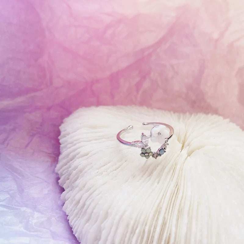 Korean Heart Crystal Flower Rings