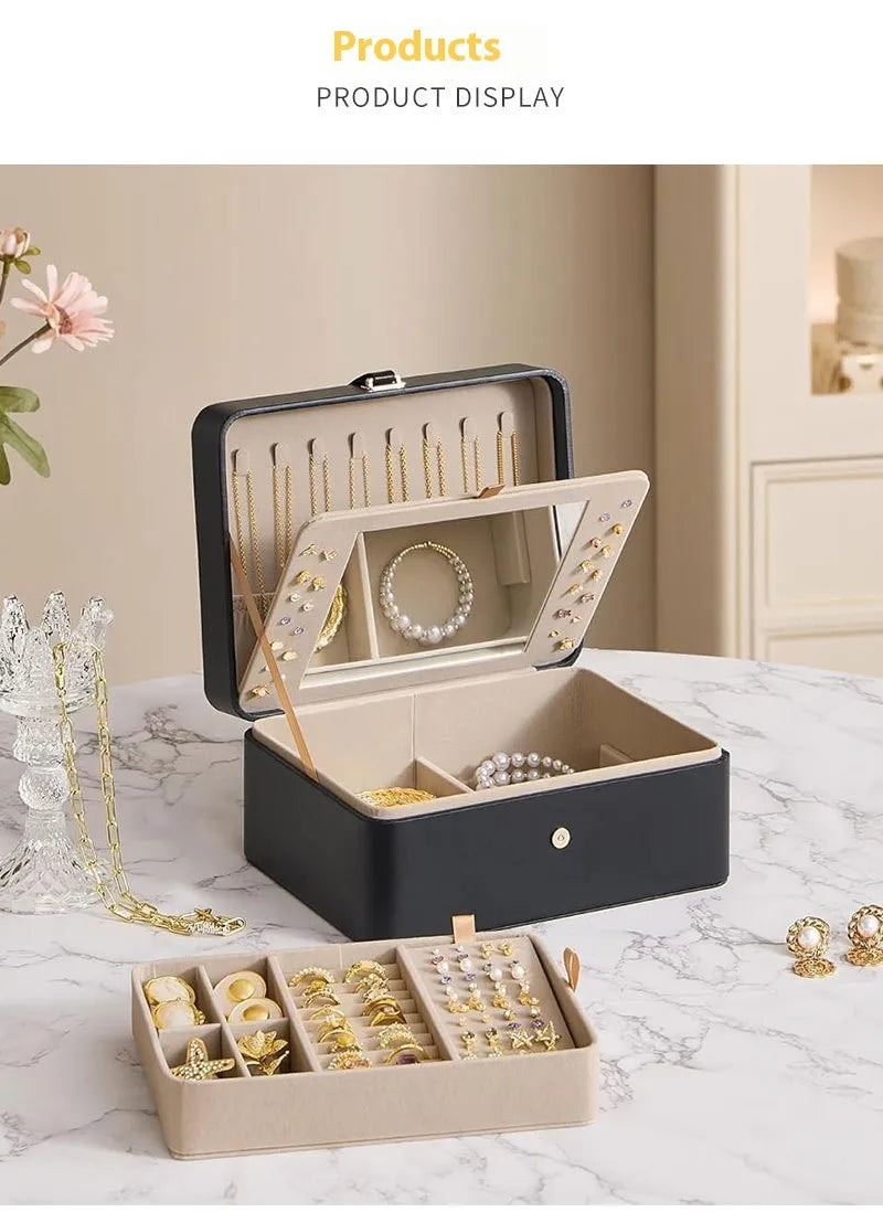 Clamshell Large Capacity Jewelry Box With Sandwich Mirror