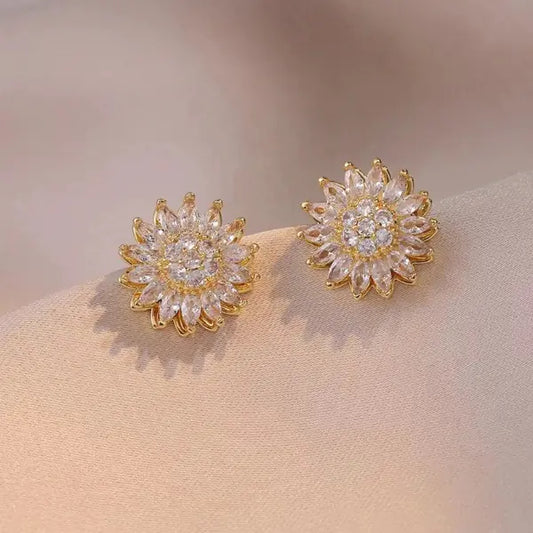 Crystal Studded Sunflower Earrings