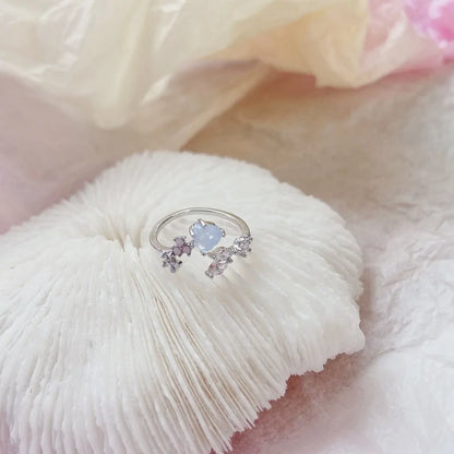 Korean Heart Crystal Flower Rings