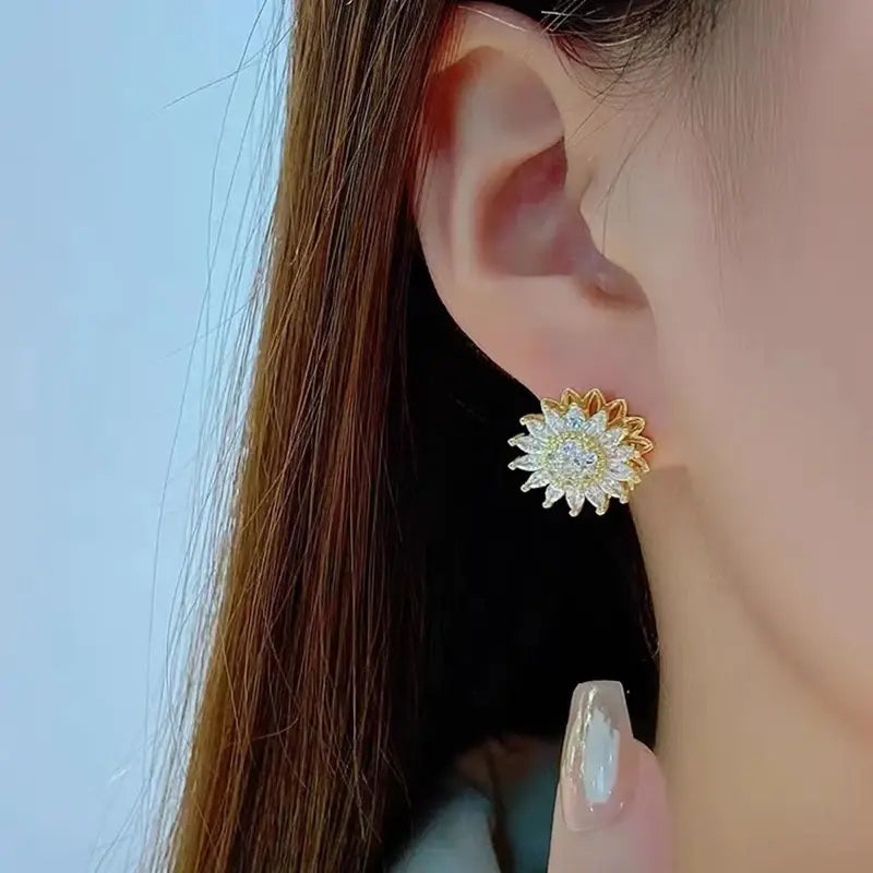 Crystal Studded Sunflower Earrings