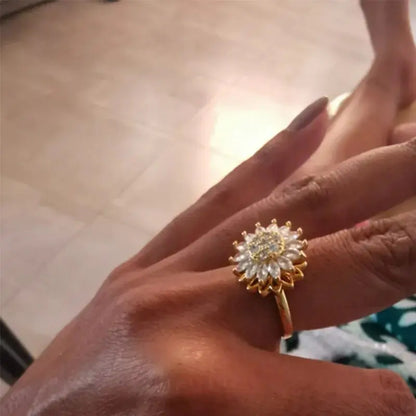 Crystal Studded Sunflower Ring