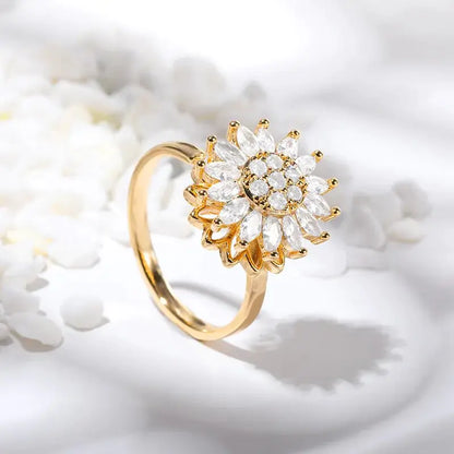 Crystal Studded Sunflower Ring