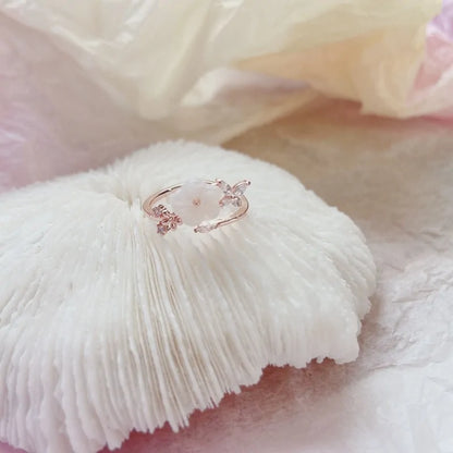 Korean Heart Crystal Flower Rings