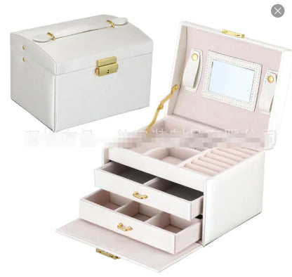 Clamshell Large Capacity Jewelry Box With Sandwich Mirror