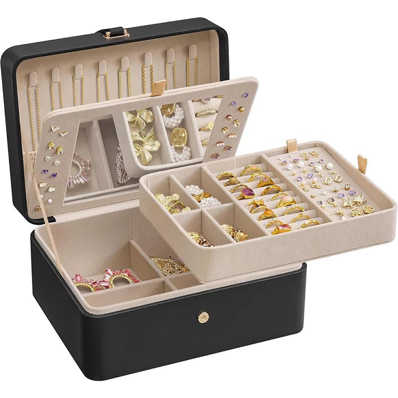 Clamshell Large Capacity Jewelry Box With Sandwich Mirror