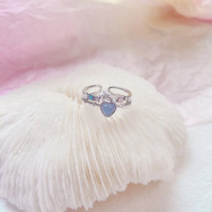 Korean Heart Crystal Flower Rings