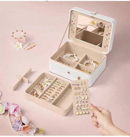 Clamshell Large Capacity Jewelry Box With Sandwich Mirror