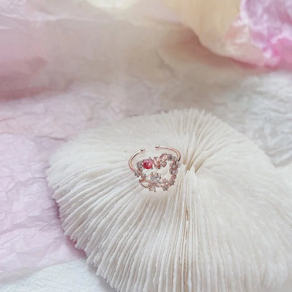 Korean Heart Crystal Flower Rings