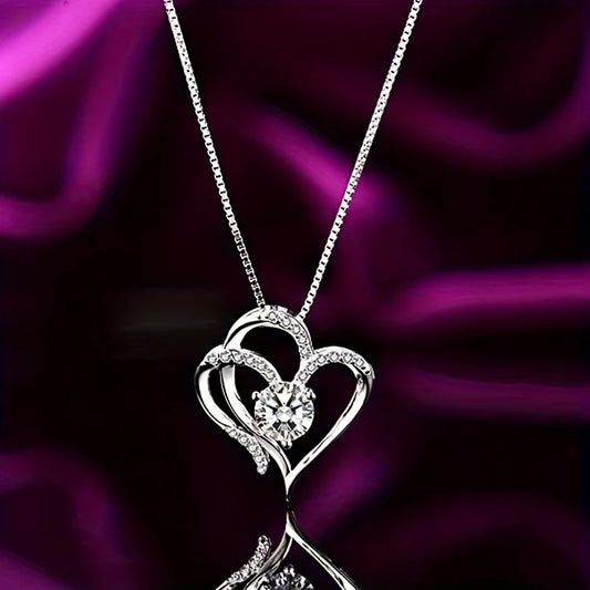 Crystal Studded Entwined Hearts Necklace