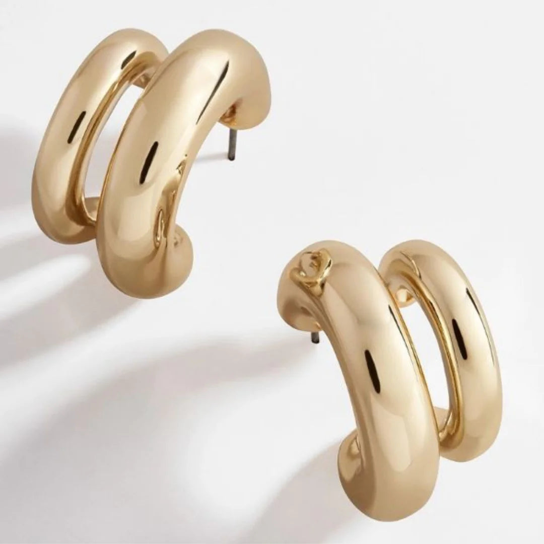 Double hooped Earrings - Gold