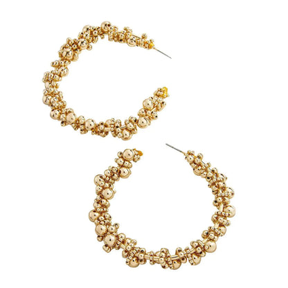 Hooped Earrings - Beaded Gold