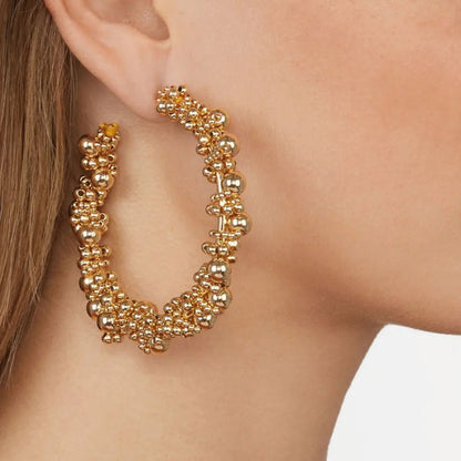 Hooped Earrings - Beaded Gold