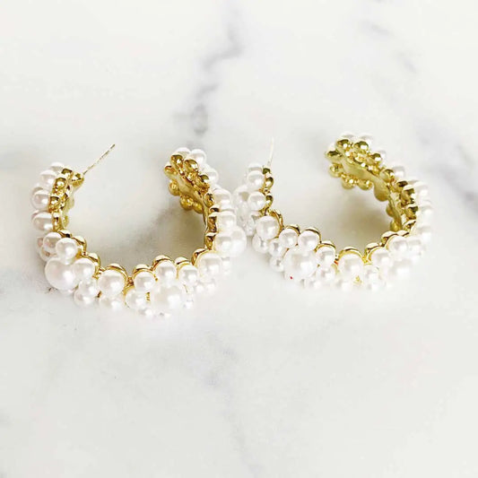 Pearl Flower Hoops